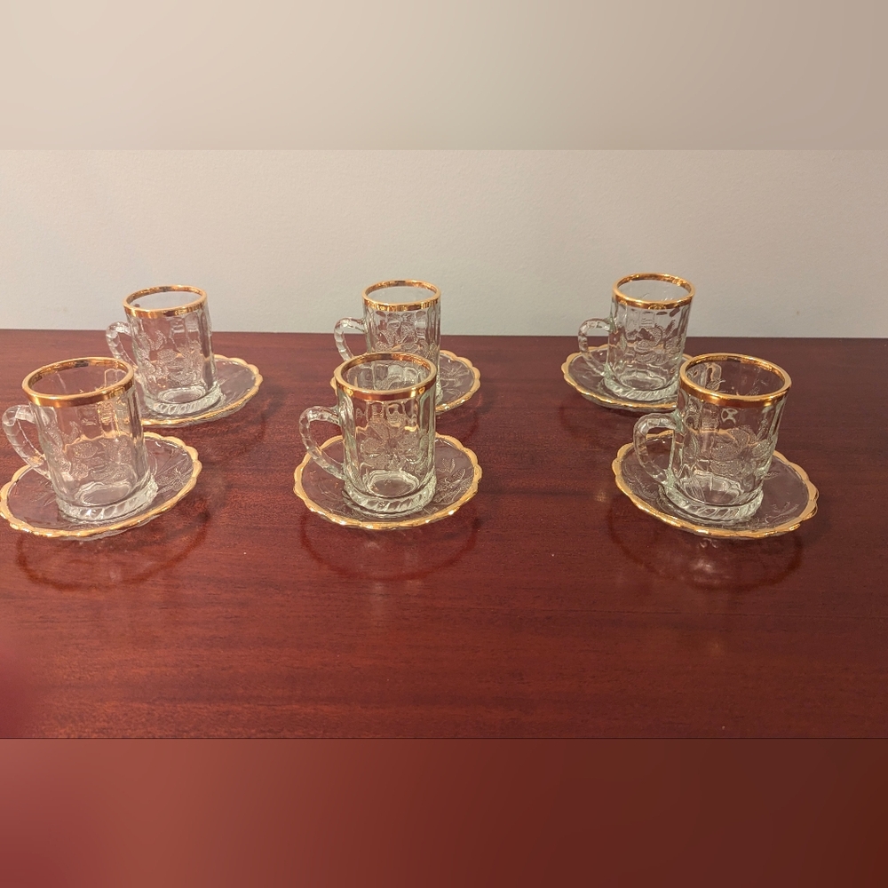 Gold-Rim Glass Espresso Cup and Saucer Set - Clear Glass with Gold Accent
